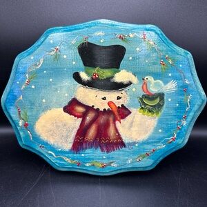 Vintage Winter Design Snowman Hand painted On Plaque
